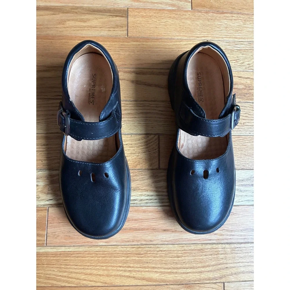 Supremes by Softspots Black Leather Mary Jane Buckle Shoes 8.5W Comfort Walking